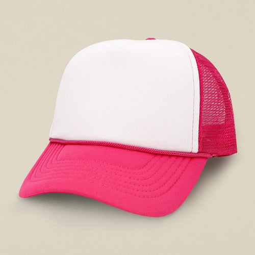 Plain Two Tone Mesh Back Trucker Hat - Fuchsia, White