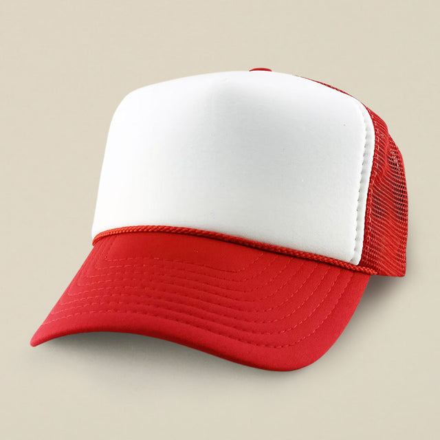Madeline Love Red, White Plain Two Tone Mesh Back Trucker Hat - Hats