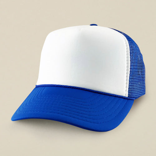 Plain Two Tone Mesh Back Trucker Hat - Royal Blue, White