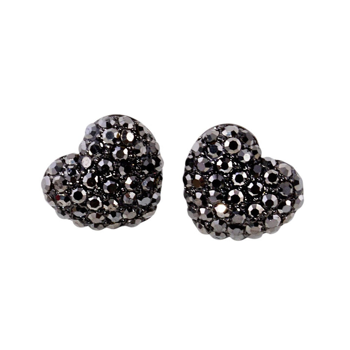 Hematite Crystal Pave Heart Stud Earrings bring a stylish and sophisticated touch to any outfit. Featuring a sparkling crystal pave design, these earrings add elegance to your look. Crafted with high-quality materials, they are perfect for any occasion. 