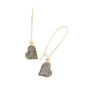 Hematite Druzy Heart Dangle Earrings, Enhance your look with these stunning earrings. The unique druzy hearts add a touch of elegance and sparkle to any outfit. Crafted with high-quality materials, these earrings are perfect for any occasion. Elevate your style and make a statement with these must-have earrings.