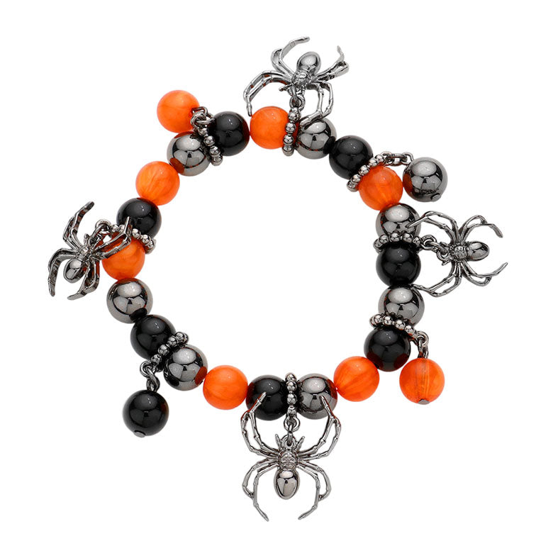 Hematite Metal Spider Charm Beaded Stretch Bracelet, enhance your attire with this beautiful Halloween bracelet to show off your fun trendsetting style at Halloween. It can be worn with any daily wear. This is the perfect gift for Halloween, especially for your friends, family, and the people you love and care about.