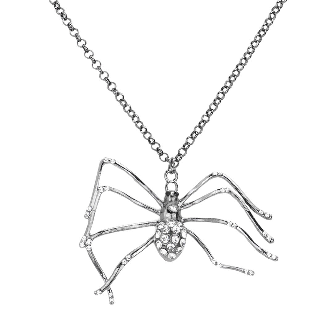 Hematite Rhinestone Embellished Spider Pendant Necklace, get ready with this rhinestone and Halloween necklace to receive the best compliments on any special occasion and Halloween party. Perfect gift accessory for especially Halloween to your friends, family, and the persons you love and care about.
