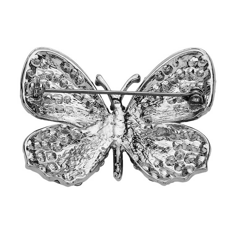 Hematite Rhinestone Pave Butterfly Pin Brooch adds a touch of elegance to any outfit. Featuring dazzling rhinestones in a pave butterfly design, this pin exudes a sophisticated and polished look. Perfect for both casual and formal occasions, this versatile accessory will elevate any ensemble.