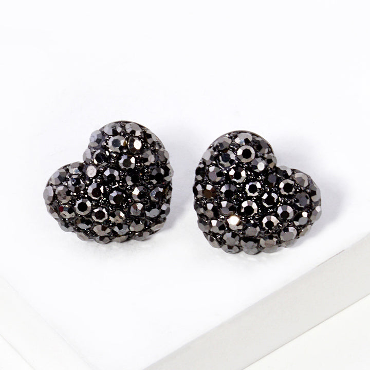 Hematite Crystal Pave Heart Stud Earrings bring a stylish and sophisticated touch to any outfit. Featuring a sparkling crystal pave design, these earrings add elegance to your look. Crafted with high-quality materials, they are perfect for any occasion. 