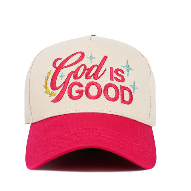 Hot Pink Share an uplifting message in effortless style with this GOD IS GOOD two-tone five-panel baseball cap, featuring bold lettering and a clean, faith-inspired design. Comfortable and easy to wear, it’s perfect for everyday outings, church gatherings, or casual moments that call for positive expression.