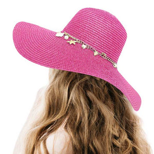 Hot Pink Pearl Starfish Shell Charm Band Pointed Straw Sun Hat, is perfect for any beach or outdoor occasion. The beautifully crafted pearl and shell band adds a touch of glamour, while the pointed straw design provides ample shade and breathability. Stay stylish and protected from the sun with this must-have accessory. 