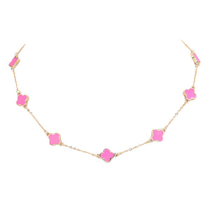 Hot Pink Quatrefoil Station Necklace is a sophisticated and timeless piece to elevate any outfit. Crafted with our unique quatrefoil design, this necklace is perfect for everyday wear or special occasions. Made with high-quality materials, it's a must-have staple for any jewelry collection.