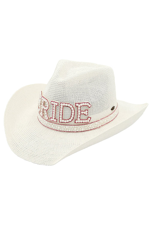 C.C Women's Bride Pearl & Rhinestone Trim Cowboy Hat - Pink White