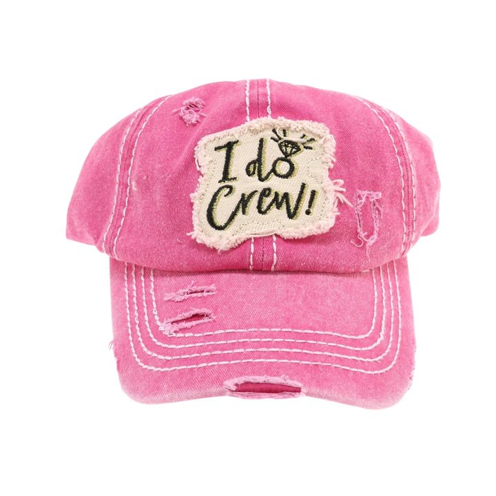 HotPink Distressed I Do Crew CC Ball Cap combines a vintage-inspired worn look with modern comfort. Crafted with durable materials, this cap offers a relaxed fit and adjustable strap for a personalized feel. Its distressed detailing adds character, making it a stylish accessory for casual outings or outdoor activities. Ideal for those seeking both function and fashion in headwear. 
