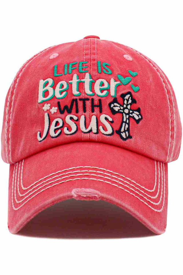 Hot Pink The LIFE IS BETTER WITH JESUS Vintage Ball Cap features an uplifting message paired with a classic vintage-washed finish for a timeless, meaningful look. Comfortable and easy to wear, it’s perfect for everyday outfits while expressing faith with subtle style.