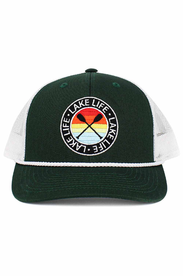 green The LAKE LIFE mesh back baseball cap features a relaxed, outdoor-inspired design with breathable mesh panels to keep you cool and comfortable. Perfect for sunny days by the water, it offers an adjustable fit and effortless laid-back style for everyday wear.