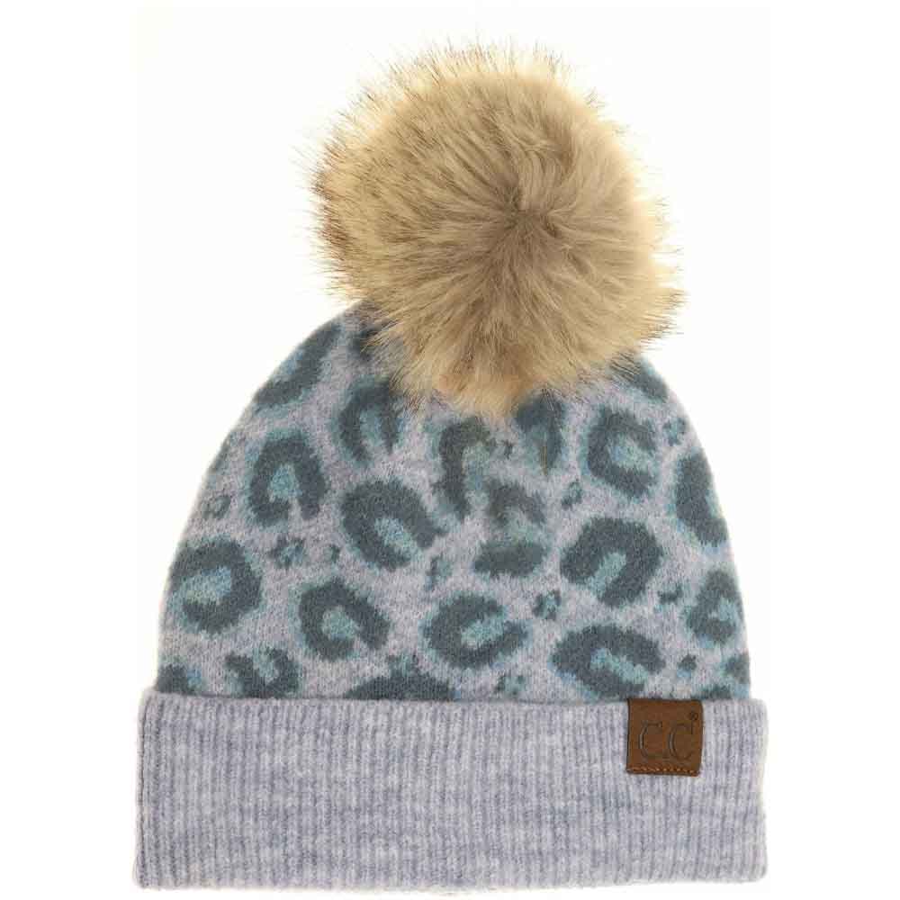 Leopard Pattern Faux Fur Pom C.c Beanie – Madeline Love display picture 1