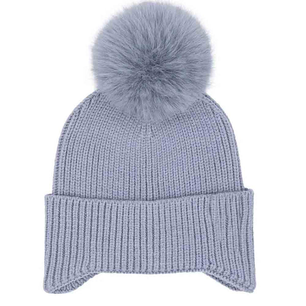Ice Blue KIDS Ear Flap Pom C.C Beanie combines functional design with comfort to protect children from cold weather. Featuring extended ear flaps for added warmth and a soft pom-pom detail, this beanie is crafted from high-quality materials that provide insulation without sacrificing breathability. Its secure fit ensures it stays in place during active play, making it a reliable accessory for winter outings. 
