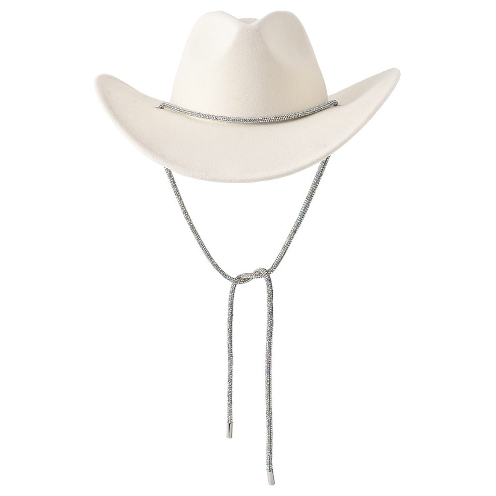 Ivory Bling Band Strap Cowboy Fedora Panama Hat, is the perfect combination of style and sophisticated design. The luxurious hat features a sleek bling band strap, making it an ideal choice for any occasion. Perfect gift idea for fashion forwarded, traveler friends, and family members