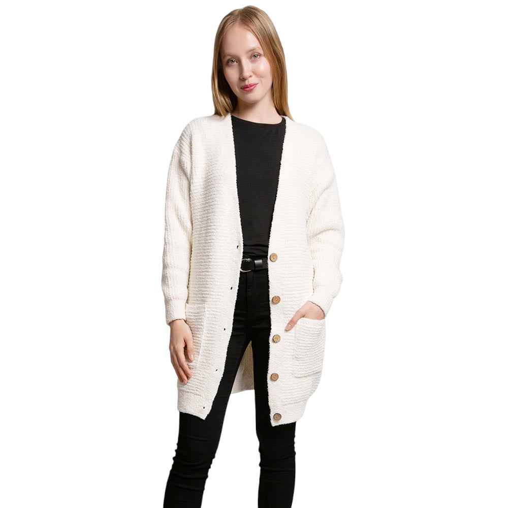 Ivory Button Detailed Front Pockets V Neck Cardigan, on-trend & fabulous, and a luxe addition to any cold-weather ensemble. A beautiful choice for those who like extra layers without bulkiness. You can throw it on over so many pieces elevating any casual outfit! Perfect gift for wife, mom, birthday, holiday, etc.