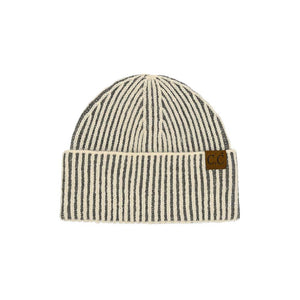 Ivory C.C Contrast Color Stripes Cuff Beanie, this beanie is designed to keep you warm and comfortable on the coldest days. It's the autumnal touch you need to finish your outfit in style. Awesome winter gift accessory for birthdays, Christmas, Secret Santa, holidays, anniversaries, and Valentine's Day to your family.