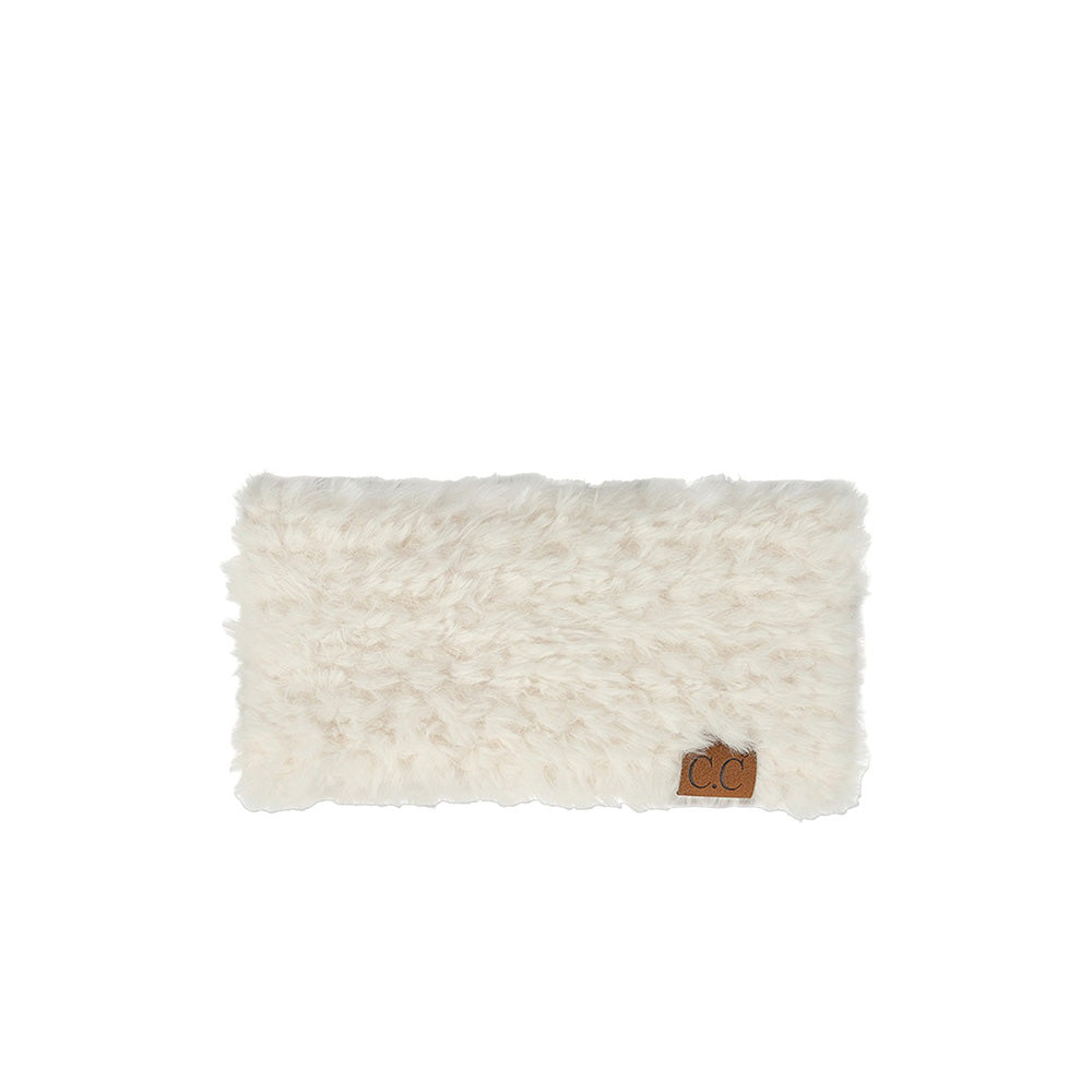 Ivory C.C Solid Color Faux Fur Headwrap, this faux fur headwrap offers a chic and cozy style. It is made of soft faux fur and features a comfortable, adjustable fit with a clasp closure. Awesome winter gift accessory for birthdays, Christmas, Stocking Stuffer, Secret Santa, holidays and anniversaries.