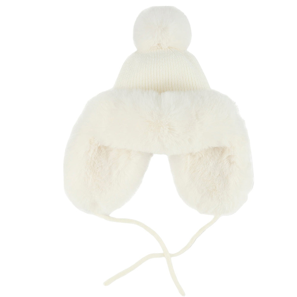 Ivory C.C knitted Trapper Hat, is designed to keep your head and ears warm in cold. Crafted from thick acrylic, it features a comfortable, stretchy fit with soft fleece lining for extra warmth. An elastic drawstring ensures a secure fit and keeps the wind out. Stay warm and stylish with this fashionable trapper hat.