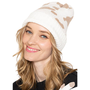 Camel Cow Patterned Ribbed Knit Cuff Beanie Hat, before running out the door reach for this toasty beanie to keep you incredibly warm. Fun accessory, it's the autumnal touch to finish your ensemble. Birthday Gift, Christmas Gift, Anniversary Gift, Regalo Navidad, Regalo Cumpleanos, Regalo Dia del Amor, Valentine's Day Gift