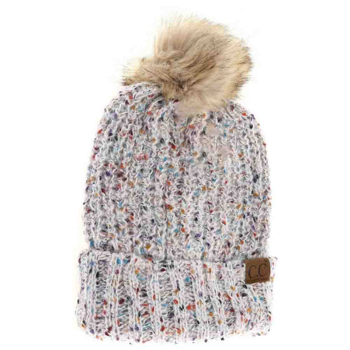 Ivory Confetti Mohair Ribbed Fur Pom C.C Beanie combines cozy warmth with stylish texture. Crafted with a soft mohair blend, its ribbed design offers a comfortable, snug fit that retains heat. Topped with a luxurious fur pom, this beanie adds a sophisticated touch to any cold-weather outfit while ensuring superior comfort and durability. Ideal for both casual and refined winter wear.