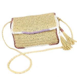 Ivory Double Tassel Pointed Color Block Straw Crossbody Bag, perfectly goes with any outfit and shows your trendy choice to make you stand out on your occasion. Carry out this double tassel crossbody bag while attending an occasion. Perfect for carrying makeup, money, credit cards, keys or coins, etc. It's lightweight and perfect for easy carrying.