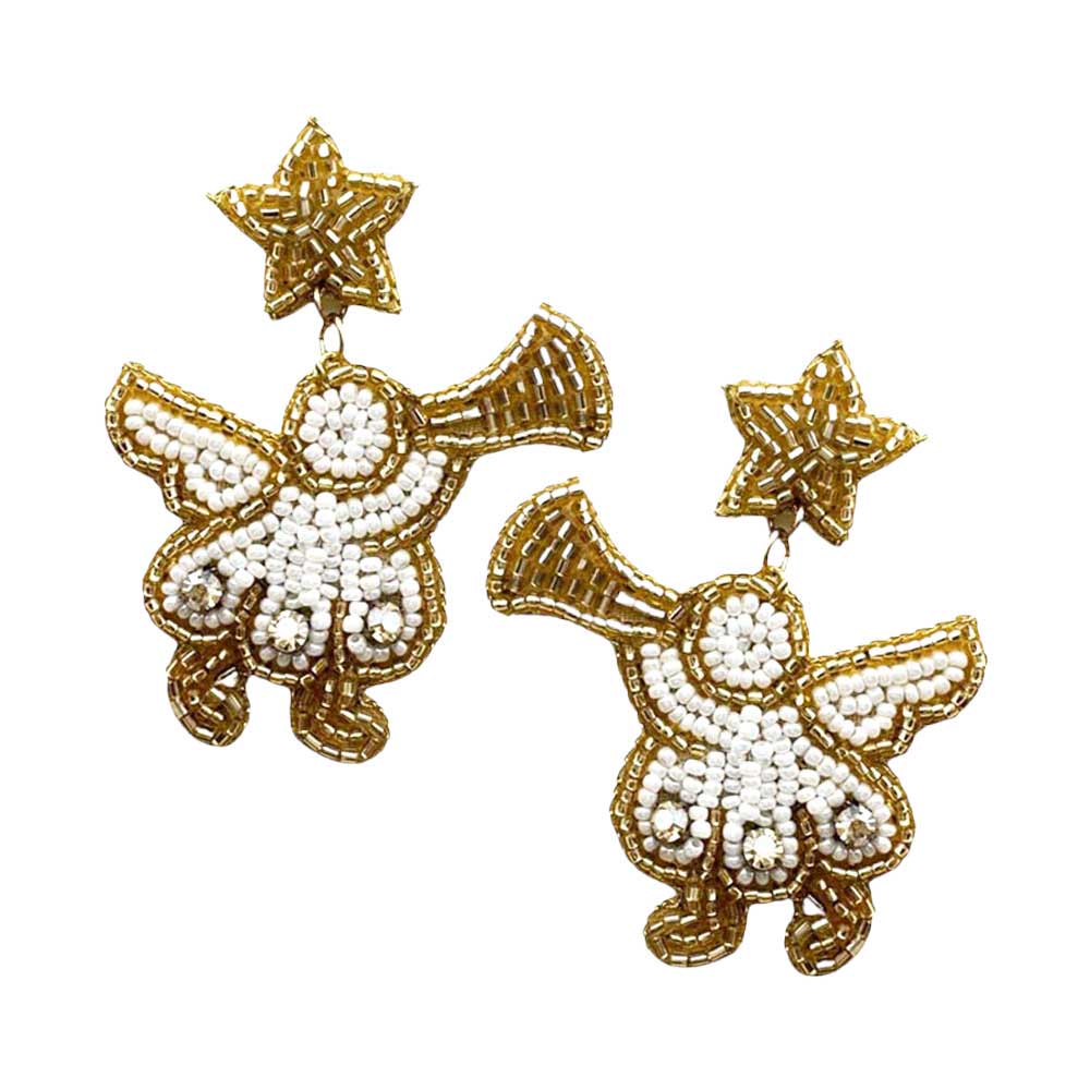 Gold Felt Back Beaded Star Angel Link Dangle Earrings, are fun handcrafted jewelry that fits your lifestyle, adding a pop of pretty color. Enhance your attire with these vibrant artisanal earrings to show off your fun trendsetting style. Great gift idea for your Wife, Mom, your Loving one, or any family member.