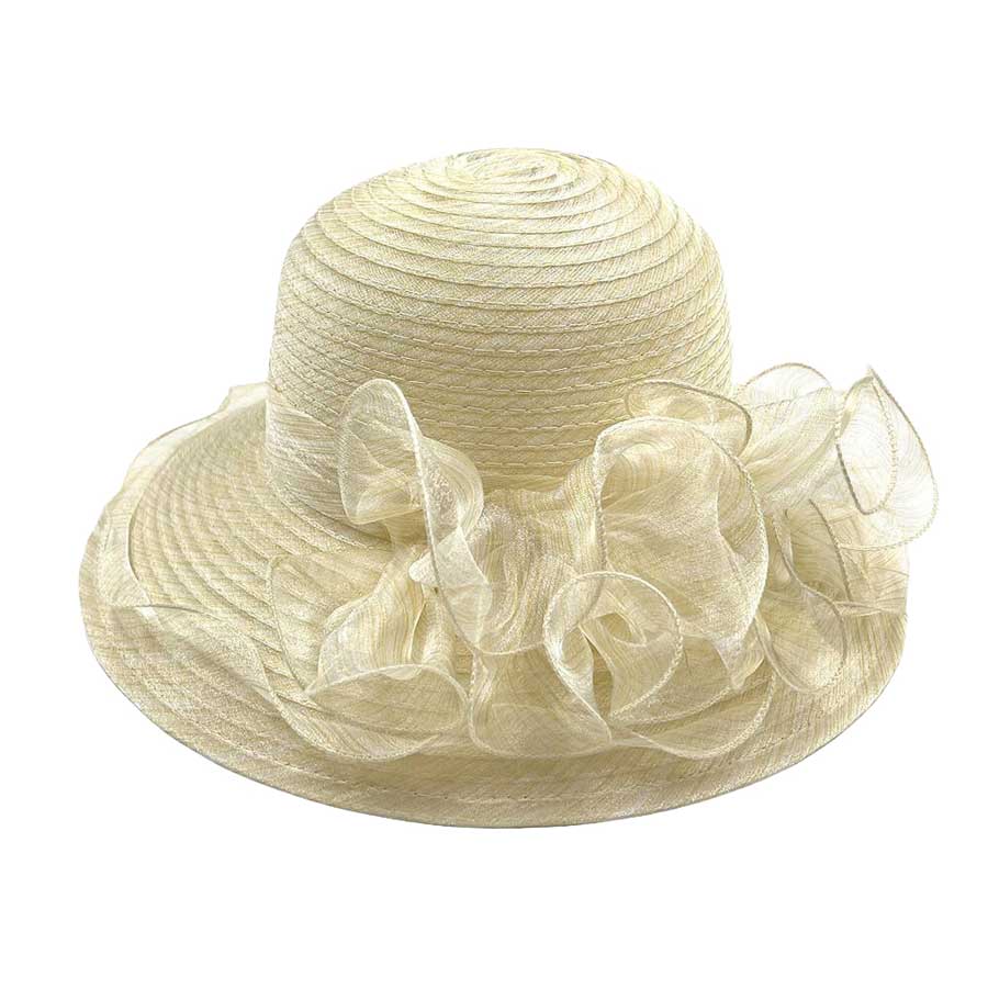 Ivory Flower Organza Dressy Hat, is an elegant and high-fashion accessory for your modern couture. Unique and elegant hats, family, friends, and guests are guaranteed to be astonished by this flower-dressy hat. This hat will be perfect for Tea Parties, Concerts, Evening Wear, Ascot, Races, Photo Shoots, etc.