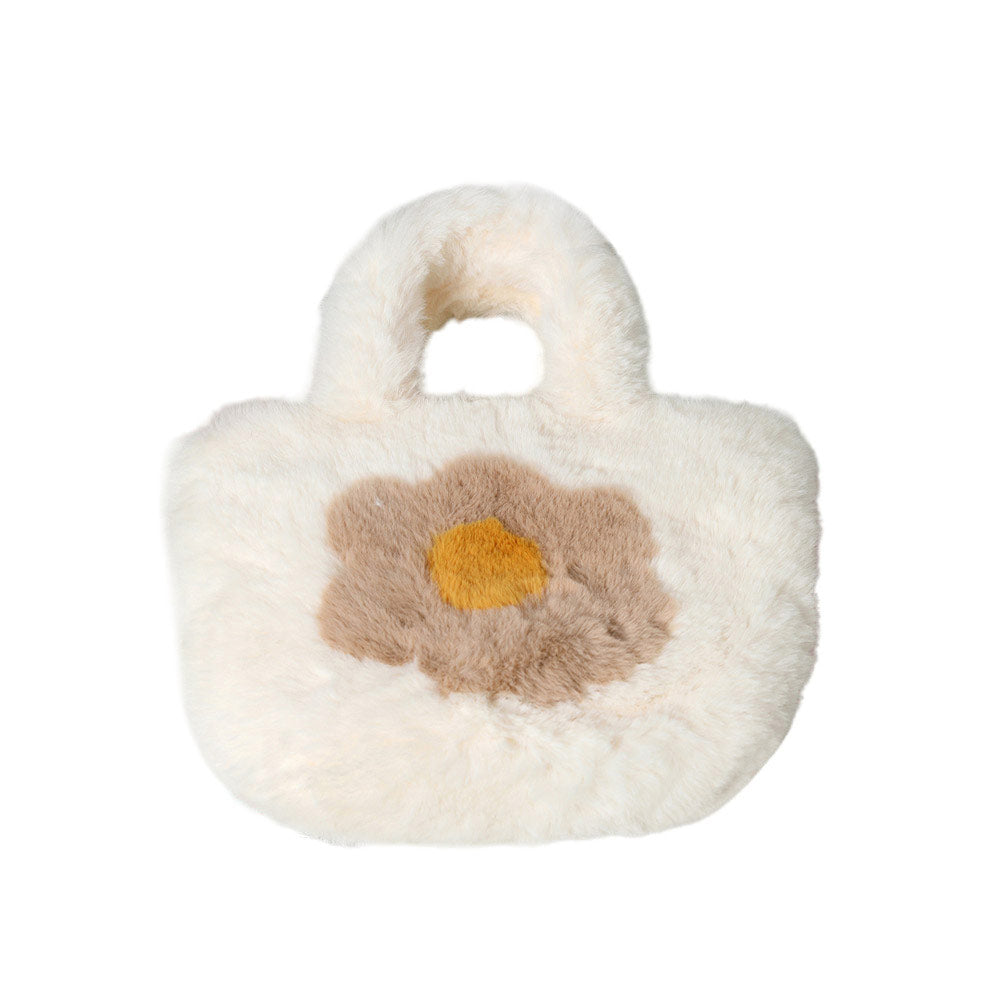 Ivory Flower Pointed Faux Fur Mini Tote Bag, is perfect to carry all your handy items with ease. This faux fur mini tote bag features a top zipper closure for security that makes your life easier and trendier. This is the perfect gift idea for a birthday, holiday, Christmas, anniversary, Valentine's Day, etc.