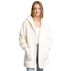 Ivory Front Pockets Oversized Solid Hoodie Jacket, the perfect accessory, luxurious, trendy, super soft chic capelet, keeps you warm & toasty. You can throw it on over so many pieces elevating any casual outfit! Perfect Gift Birthday, Anniversary, Wife, Mom, Special Occasion