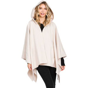 Ivory Hooded Solid Ruana Poncho, with the latest trend in ladies' outfit cover-up! the high-quality knit ruana poncho is soft, comfortable, and warm but lightweight. It's perfect for your daily, casual, party, evening, vacation, and other special events outfits. A fantastic gift for your friends or family.