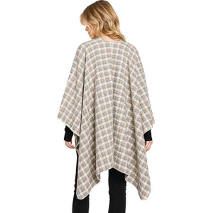 Ivory Houndstooth Patterned Ruana Poncho, with the latest trend in ladies' outfit cover-up! the high-quality knit ruana poncho is soft, comfortable, and warm but lightweight. It's perfect for your daily, casual, party, evening, vacation, and other special events outfits. A fantastic gift for your friends or family.