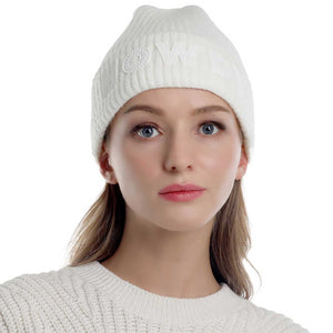 Ivory Howdy Message Knit Beanie Hat, wear this beautiful beanie hat with any ensemble for the perfect finish before running out the door into the cool air. It perfectly meets your chosen goal.  Perfect gift item for Birthdays, Christmas, Stocking stuffers, Secret Santa, holidays, anniversaries, Valentine's Day, etc. 