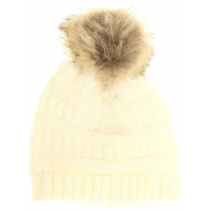 Ivory Kids Fur Pom CC Beanie combines warmth and style with a soft, comfortable fabric that shields young heads from cold weather. Its plush fur pom adds a fashionable accent while maintaining breathability, ensuring all-day comfort and protection during outdoor play or casual outings. Designed for durability and ease of wear, this beanie is an essential winter accessory for active children. 