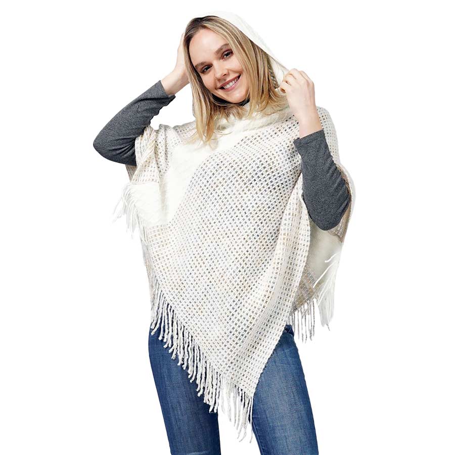 Ivory Knit Hooded Poncho, delicate, warm, on-trend & fabulous, a luxe addition to any cold-weather ensemble. This hooded poncho with a Maggie sleeve is the perfect accessory featuring the oh-so-trendy soft chic garment. Perfect Gift for wife, mom, birthday, holiday, etc.