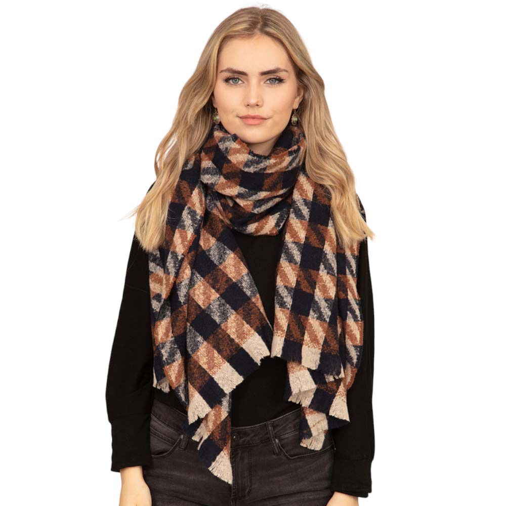 Ivory Navy Mixed Houndstooth Patterned Oblong Scarf, is delicate, warm, on-trend & fabulous, and a luxe addition to any cold-weather ensemble. This mixed houndstooth patterned oblong scarf combines great fall style with comfort and warmth. Perfect gift for birthdays, holidays, or any occasion.