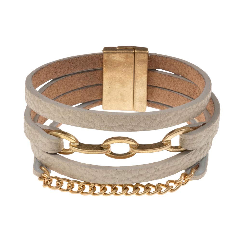 Ivory Open Metal Oval Link Faux Leather Magnetic Bracelet, Show your style with this stylish bracelet. Crafted with premium faux leather and a strong magnetic closure, this bracelet is perfect for everyday wear. Perfect as a gift, this bracelet is sure to add a touch of class to any ensemble.