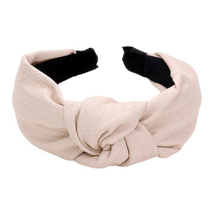 Ivory Pattern Detailed Solid Faux Leather Knot Burnout Headband, Look great every day with this. This headband features a pattern-detailed solid faux leather design, along with a knot and burnout effect for a stylish look. A thoughtful gift item for young adults, friends, family members, and yourself.