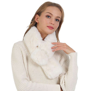 Ivory Pearl Flower Faux Fur Pull Through Scarf, is delicate, warm, on-trend & fabulous, and a luxe addition to any cold-weather ensemble. Great for daily wear in the cold winter to protect you against the chill, the classic style scarf & amps up the glamour with a plush material. Perfect gift for birthdays, or any occasion.