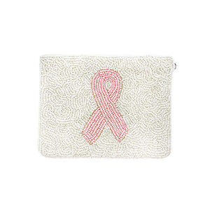 Ivory Pink Ribbon Accented Seed Beaded Mini Pouch Bag, perfectly goes with any outfit and shows your trendy choice to make you stand out on your occasion. These are crafted from high-quality materials. Perfect gifts for pink ribbon lovers on their birthdays, Mother’s Day, Christmas, holidays, or any meaningful occasion.