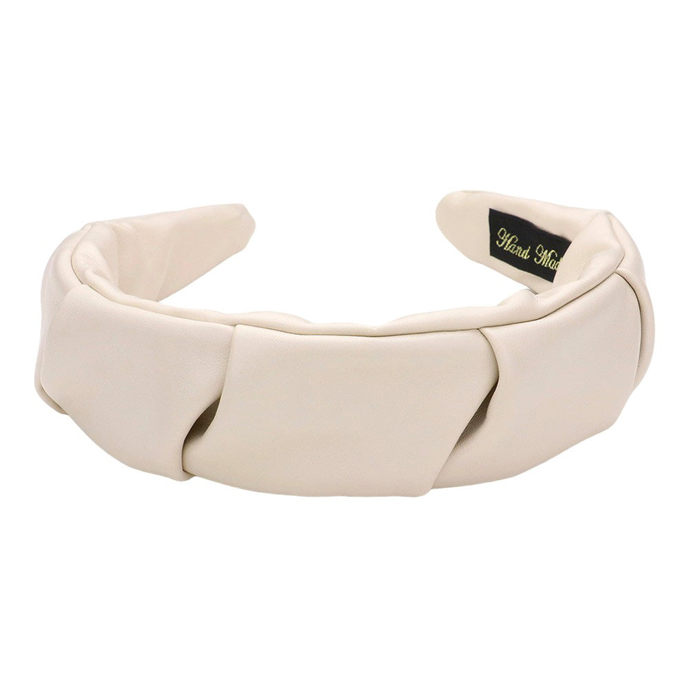 Ivory white Faux Leather Headband Ivory Double Leather Braided Headband - Ivory Headband  main image 3