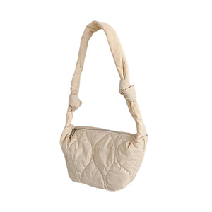 Ivory Quilted Puffer Half Moon Tote Shoulder Bag, is perfect to carry all your handy items with ease. Great for different activities including quick getaways. Easy to carry with you in your hands or around your shoulders. This is the perfect gift idea for a birthday, holiday, Christmas, anniversary, Valentine's Day, etc.