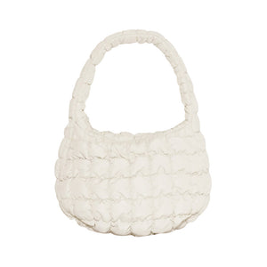 Ivory Quilted Puffer Tote Shoulder Bag, Stay warm and stylish with this bag. Made of durable material, it is insulated to keep you cozy in the coldest conditions. The shoulder straps make it comfortable and convenient to carry, so you can bring everything you need with ease. Perfect for gifting on every occasion.