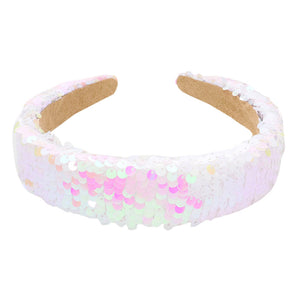 Ivory Reversible Sequin Headband, create a natural & beautiful look while perfectly matching your color with the easy-to-use sequin headband. Push your hair back and spice up any plain outfit with this headband! Be the ultimate trendsetter & be prepared to receive compliments wearing this chic headband with all your stylish outfits! 