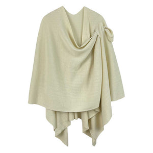 Ivory Shoulder Strap Solid Ruana Poncho, with the latest trend in ladies outfit cover-up! the high-quality bling border solid neck poncho is soft, comfortable, and warm but lightweight. Stay protected from the chilly weather while taking your elegant looks to a whole new level with an eye-catching, luxurious outfit women! 