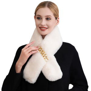 Ivory Solid Faux Fur Chain Pull Through Scarf, provides warmth and comfort without compromising on trend. Crafted from a luxuriously soft faux fur material, it comes with a long chain for a stylish pull-through design. Perfect gift item for family members, friends, or yourself on any occasion or just to make a surprise.