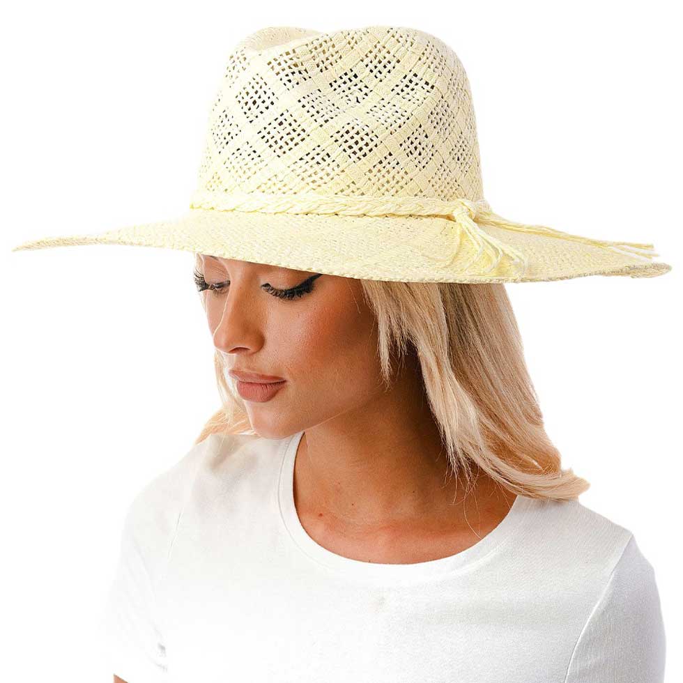 Ivory Woven Straw Panama Hat, Expertly crafted using high-quality straw, this Panama hat is the perfect accessory for any summer outfit. The woven design provides breathability and the classic Panama style adds a touch of elegance. Protect yourself from the sun in style. Perfect summer gift for fashion loving individuals.