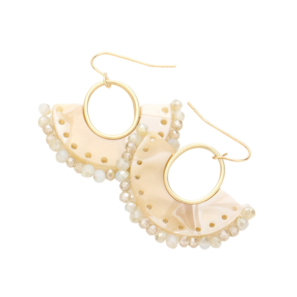 Ivory Half Round Celluloid Acetate Faceted Bead Trimmed Dangle Earrings! Lightweight and unique, an eye-catching design, sure to add a bit of sparkle to any look. Show the world your unique style! Perfect Birthday Gift, Anniversary Gift, Graduation Gift, Prom Jewelry, Regalo Navidad, Regalo Cumpleanos, Thank you Gift
