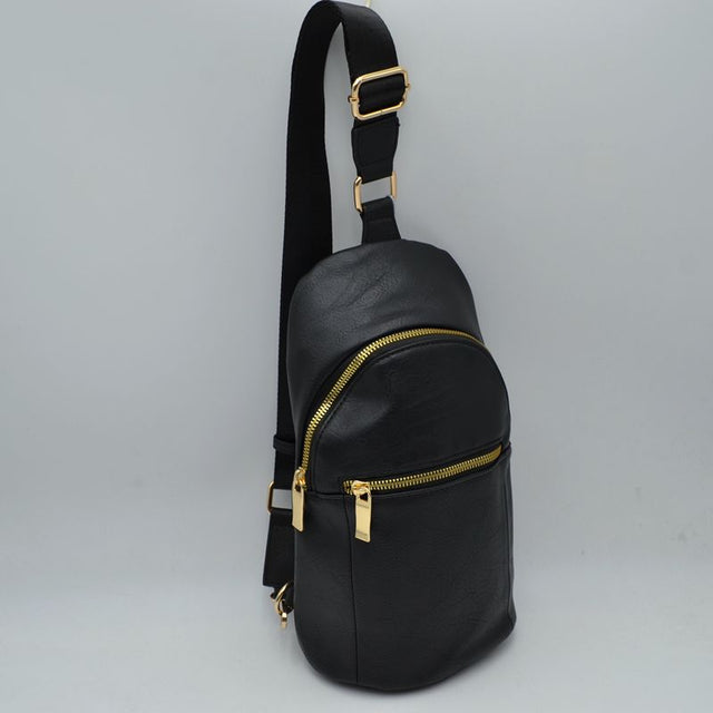 Structured Sling Bag with Contrast Zipper Detail - Black - Sling Bag