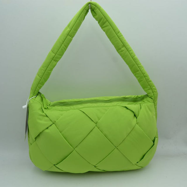 Padded Woven Shoulder Bag with Integrated Wide Strap - Lime - Shoulder Bag